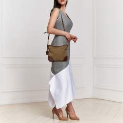 Pre Owned Prada Olive Green/Brown Canvas And Leather Canapa Logo Shoulder Bag