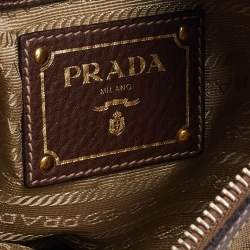 Pre Owned Prada Olive Green/Brown Canvas And Leather Canapa Logo Shoulder Bag
