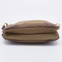 Pre Owned Prada Olive Green/Brown Canvas And Leather Canapa Logo Shoulder Bag
