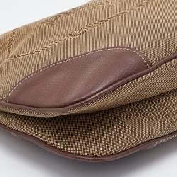 Pre Owned Prada Olive Green/Brown Canvas And Leather Canapa Logo Shoulder Bag