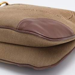 Pre Owned Prada Olive Green/Brown Canvas And Leather Canapa Logo Shoulder Bag