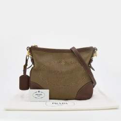 Pre Owned Prada Olive Green/Brown Canvas And Leather Canapa Logo Shoulder Bag