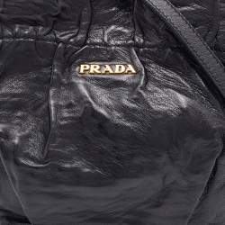 Pre Owned Prada Black Leather Mini Antique Bucket Crossbody Bag