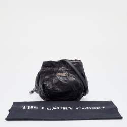 Pre Owned Prada Black Leather Mini Antique Bucket Crossbody Bag