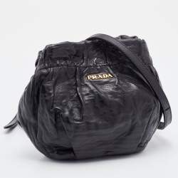 Pre Owned Prada Black Leather Mini Antique Bucket Crossbody Bag