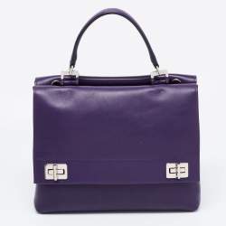 Pre Owned Prada Purple City Leather Turnlock Top Handle Bag