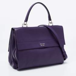 Pre Owned Prada Purple City Leather Turnlock Top Handle Bag