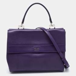 Pre Owned Prada Purple City Leather Turnlock Top Handle Bag