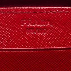 Pre Owned Prada Red Saffiano Lux Leather Zip Around Compact Wallet