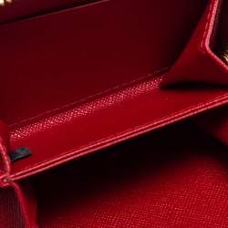 Pre Owned Prada Red Saffiano Lux Leather Zip Around Compact Wallet