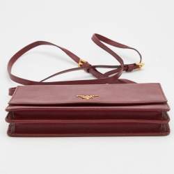 Pre Owned Prada Burgundy Saffiano Leather Wallet On Strap