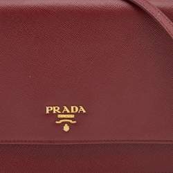 Pre Owned Prada Burgundy Saffiano Leather Wallet On Strap