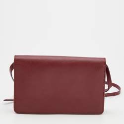 Pre Owned Prada Burgundy Saffiano Leather Wallet On Strap