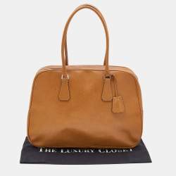 Pre Owned Prada Light Brown Leather Boston Bag