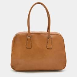 Pre Owned Prada Light Brown Leather Boston Bag