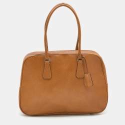 Pre Owned Prada Light Brown Leather Boston Bag