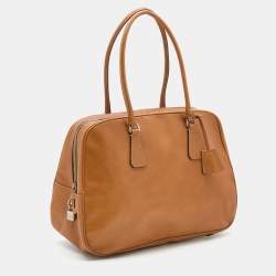 Pre Owned Prada Light Brown Leather Boston Bag