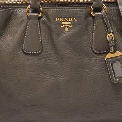 Pre Owned Prada Dark Beige Cervo Leather Side Zipped Tote
