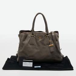 Pre Owned Prada Dark Beige Cervo Leather Side Zipped Tote
