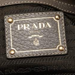 Pre Owned Prada Dark Beige Cervo Leather Side Zipped Tote