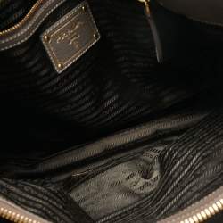 Pre Owned Prada Dark Beige Cervo Leather Side Zipped Tote