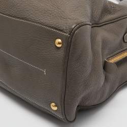 Pre Owned Prada Dark Beige Cervo Leather Side Zipped Tote