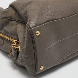 Pre Owned Prada Dark Beige Cervo Leather Side Zipped Tote