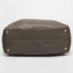 Pre Owned Prada Dark Beige Cervo Leather Side Zipped Tote