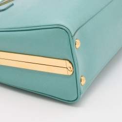Pre Owned Prada Turquoise Blue Saffiano Leather Pyramid Frame Satchel