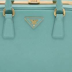 Pre Owned Prada Turquoise Blue Saffiano Leather Pyramid Frame Satchel