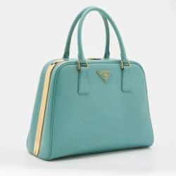 Pre Owned Prada Turquoise Blue Saffiano Leather Pyramid Frame Satchel