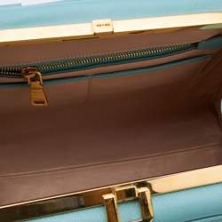 Pre Owned Prada Turquoise Blue Saffiano Leather Pyramid Frame Satchel