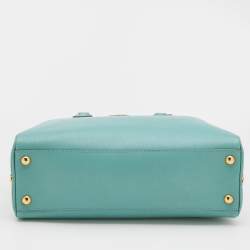 Pre Owned Prada Turquoise Blue Saffiano Leather Pyramid Frame Satchel