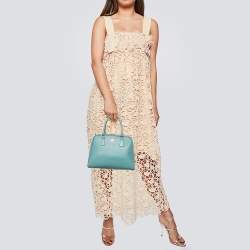 Pre Owned Prada Turquoise Blue Saffiano Leather Pyramid Frame Satchel