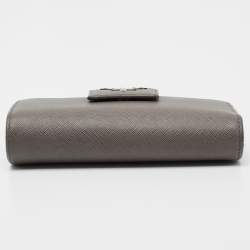 Pre Owned Prada Grey Saffiano Leather Flap Continental Wallet