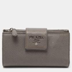 Pre Owned Prada Grey Saffiano Leather Flap Continental Wallet