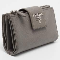Pre Owned Prada Grey Saffiano Leather Flap Continental Wallet