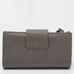 Pre Owned Prada Grey Saffiano Leather Flap Continental Wallet