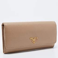 Pre Owned Prada Beige Saffiano Lux Leather Flap Continental Wallet