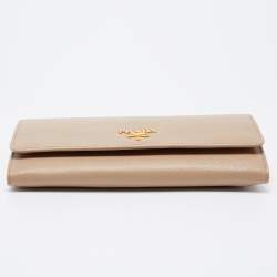 Pre Owned Prada Beige Saffiano Lux Leather Flap Continental Wallet