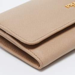 Pre Owned Prada Beige Saffiano Lux Leather Flap Continental Wallet