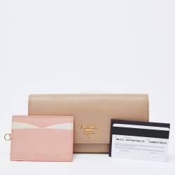 Pre Owned Prada Beige Saffiano Lux Leather Flap Continental Wallet