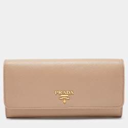 Pre Owned Prada Beige Saffiano Lux Leather Flap Continental Wallet