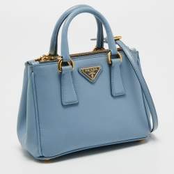 Pre Owned Prada Blue Saffiano Lux Leather Mini Galleria Tote