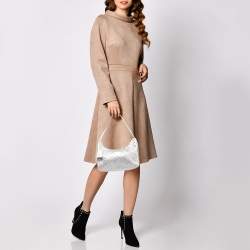 Pre Owned Prada White Satin Crystal Embellished Re-Edition 2000 Baguette