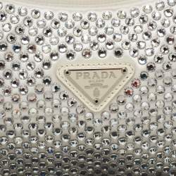 Pre Owned Prada White Satin Crystal Embellished Re-Edition 2000 Baguette