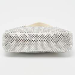 Pre Owned Prada White Satin Crystal Embellished Re-Edition 2000 Baguette