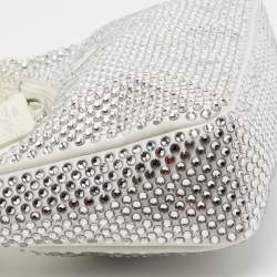 Pre Owned Prada White Satin Crystal Embellished Re-Edition 2000 Baguette