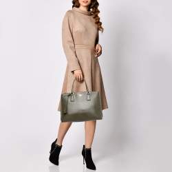 Pre Owned Prada Green Saffiano Leather Double Zip Tote