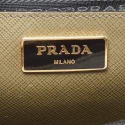 Pre Owned Prada Green Saffiano Leather Double Zip Tote